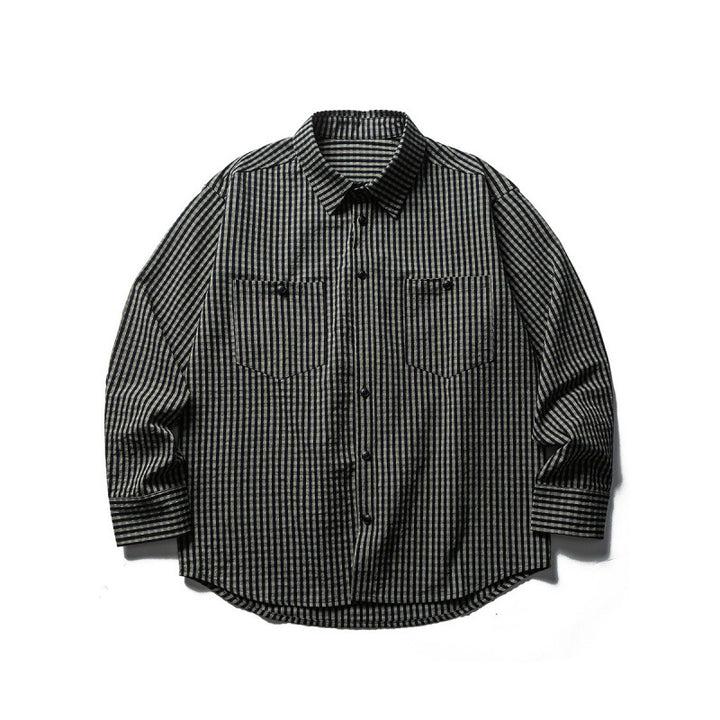 Men's Oversize Check Shirt made of textured cotton blend with chest pockets Mune Fashion