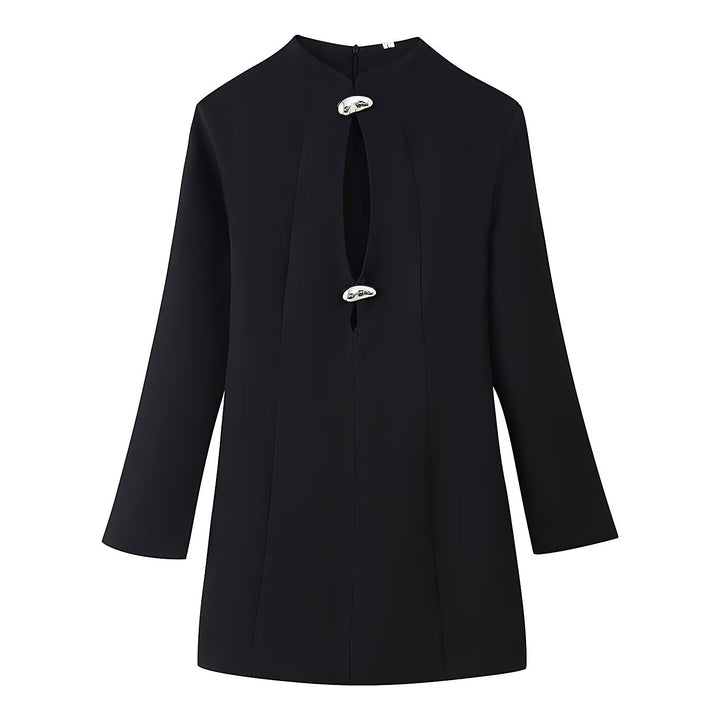 Women’s Longline Tunic with Central Keyhole and Decorative Buttons Mune Fashion