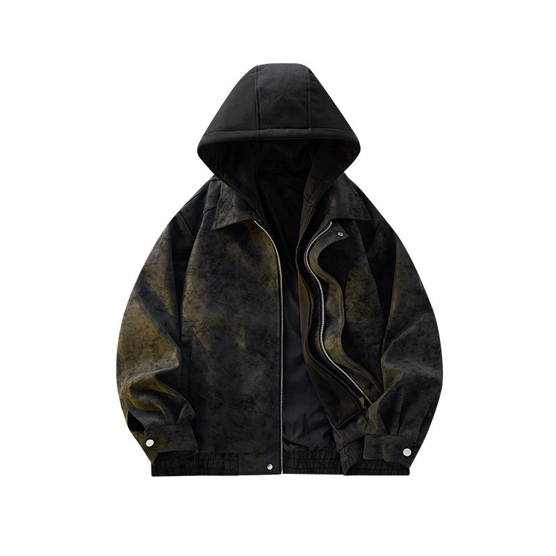 Men's Oversized Suede Look Bomber Jacket with Hood and Double Zipper Mune Fashion