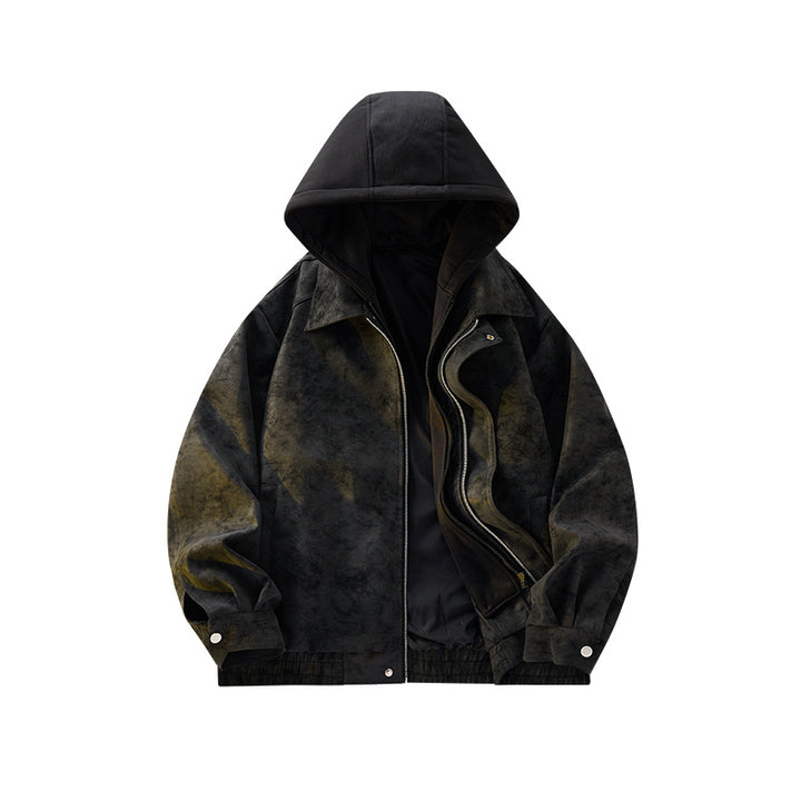 Men's Oversized Suede Look Bomber Jacket with Hood and Double Zipper Mune Fashion