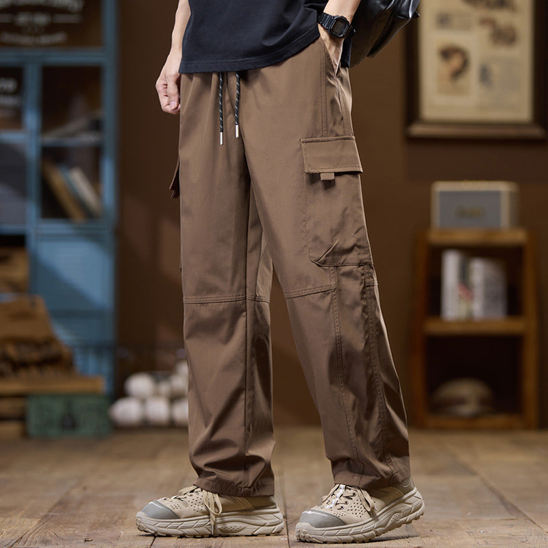 Men's Lightweight Technical Cargo Pants with Straight Legs, Multi-Pockets and Drawstring Waist Mune Fashion