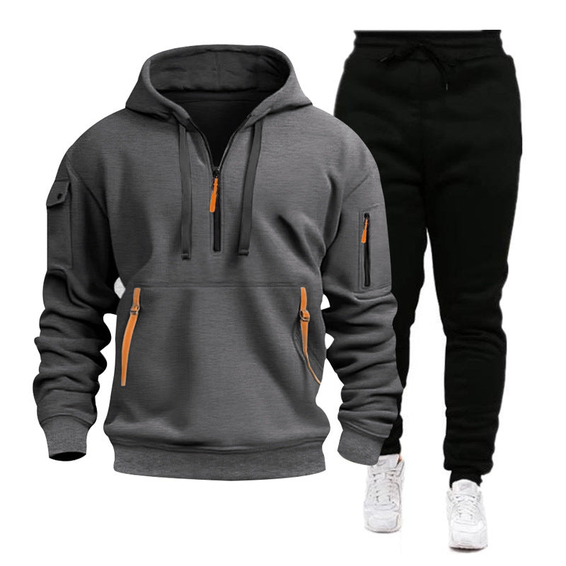 Men's nan Performance Hoodie and Tracksuit with Neon Zippers, Utility Pockets, and Elastic Drawstring Mune Fashion