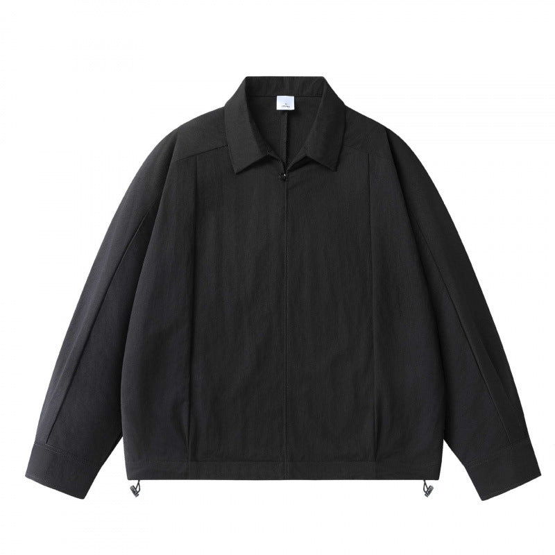 Unisex Lightweight Overshirt Jacket with Concealed Front, Shirt Collar and Drawstring Hem Mune Fashion