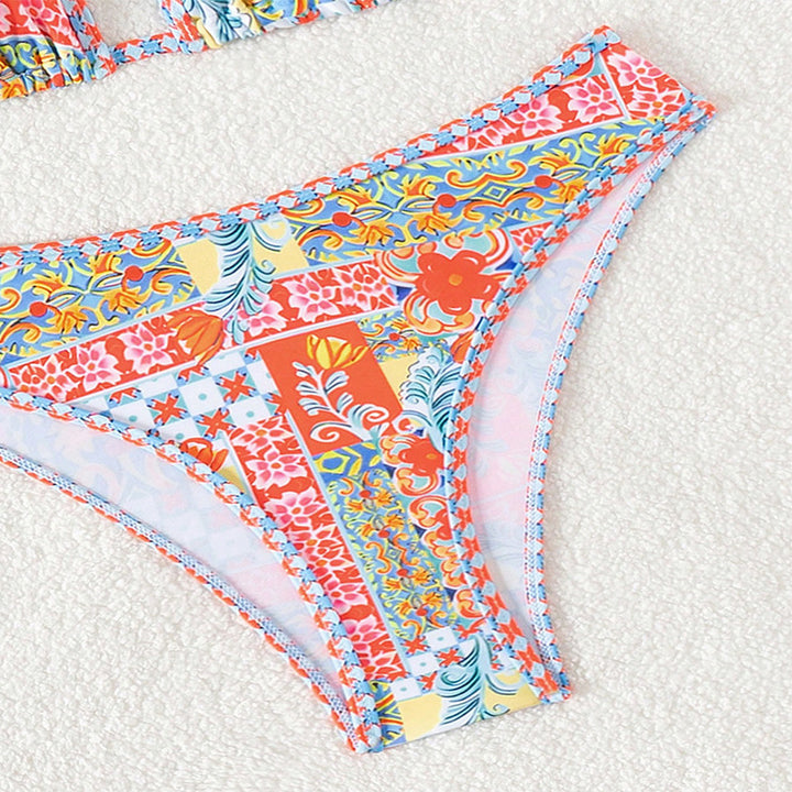 Women's triangle bikini with creative floral design and adjustable straps Mune Fashion