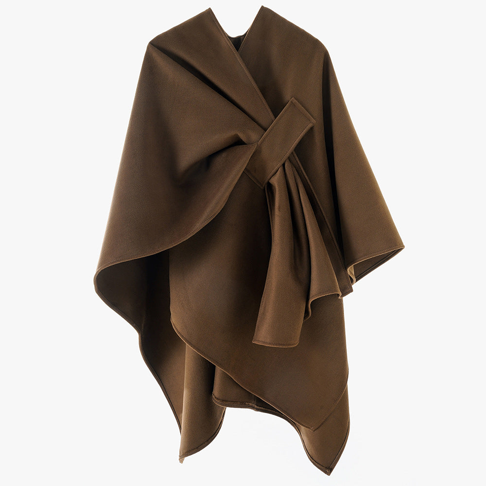 Women's multifunctional cape overlay made of wool blend with draped knot detail Mune Fashion