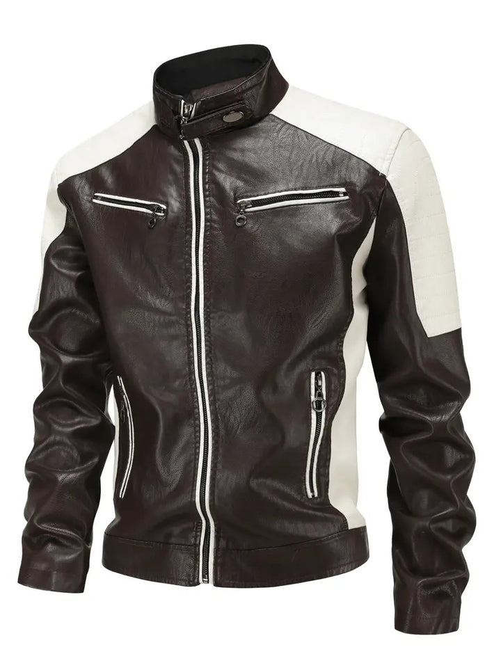 Men's sporty artificial leather jacket with zipper Mune Fashion