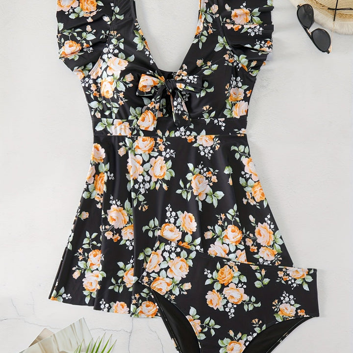 Women's One-Piece Swimsuit with Ruffle Details and Floral Design Mune Fashion