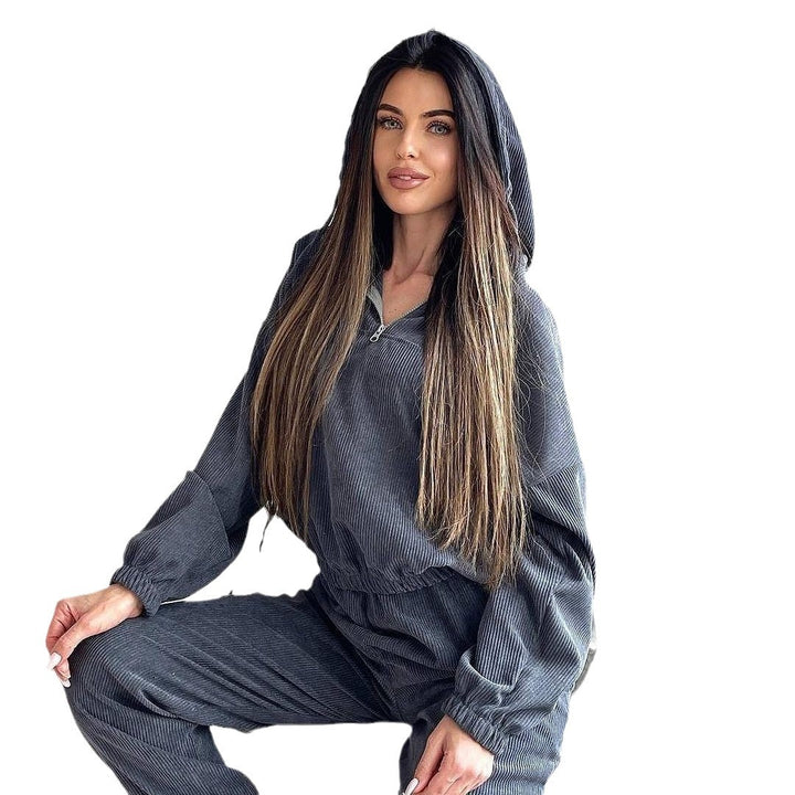 Women's Corduroy Loungewear Set with Hoodie and Jogging Pants Mune Fashion