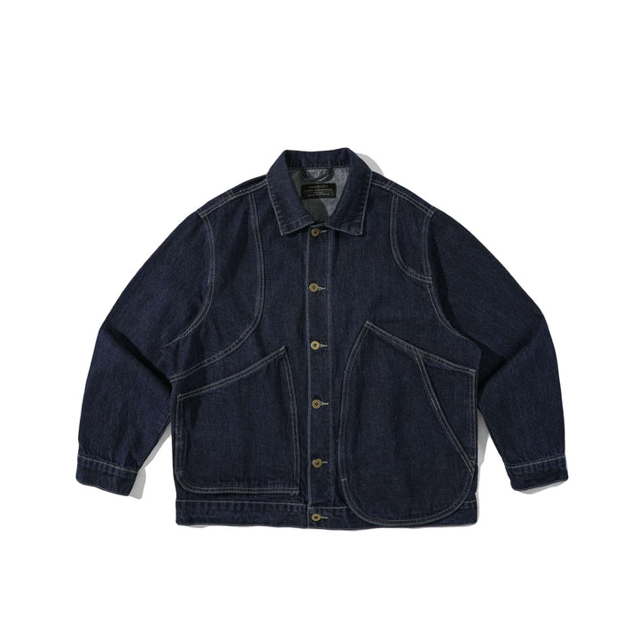 Unisex Boxy Denim Jacket in Workwear Style with Distinctive Round Pockets Mune Fashion