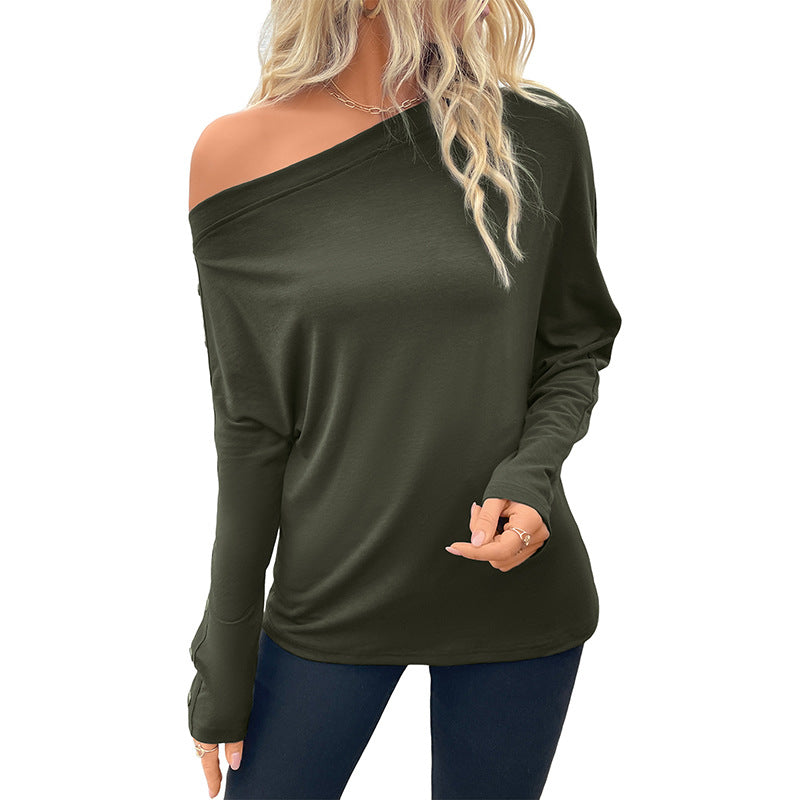 Women's Oversized Off-Shoulder Long Sleeve Shirt with Batwing Sleeves and Button Cuffs Mune Fashion