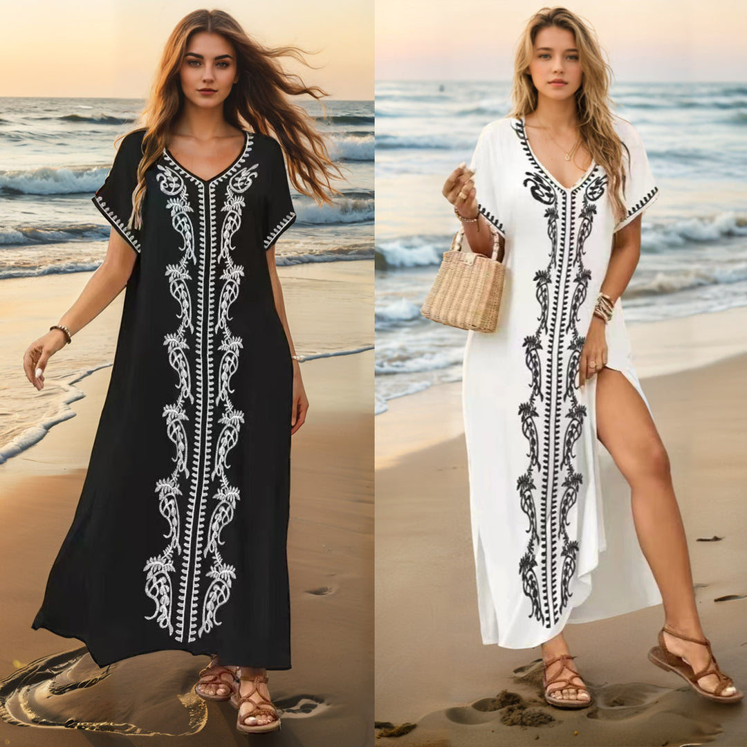 Ladies elegant beach cover-up with intricate embroidery design Mune Fashion