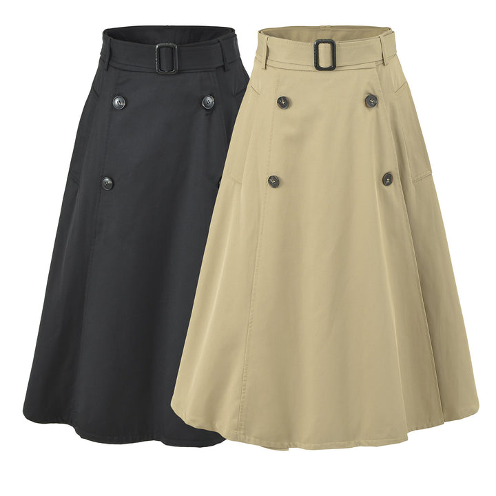 Women's A-Line Trench Skirt with Waist Belt and Decorative Button Placket Mune Fashion