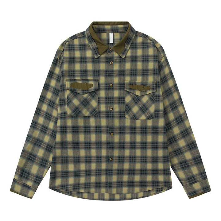Men's boxy flannel shirt with rounded hem, patch chest pockets, and soft texture Mune Fashion