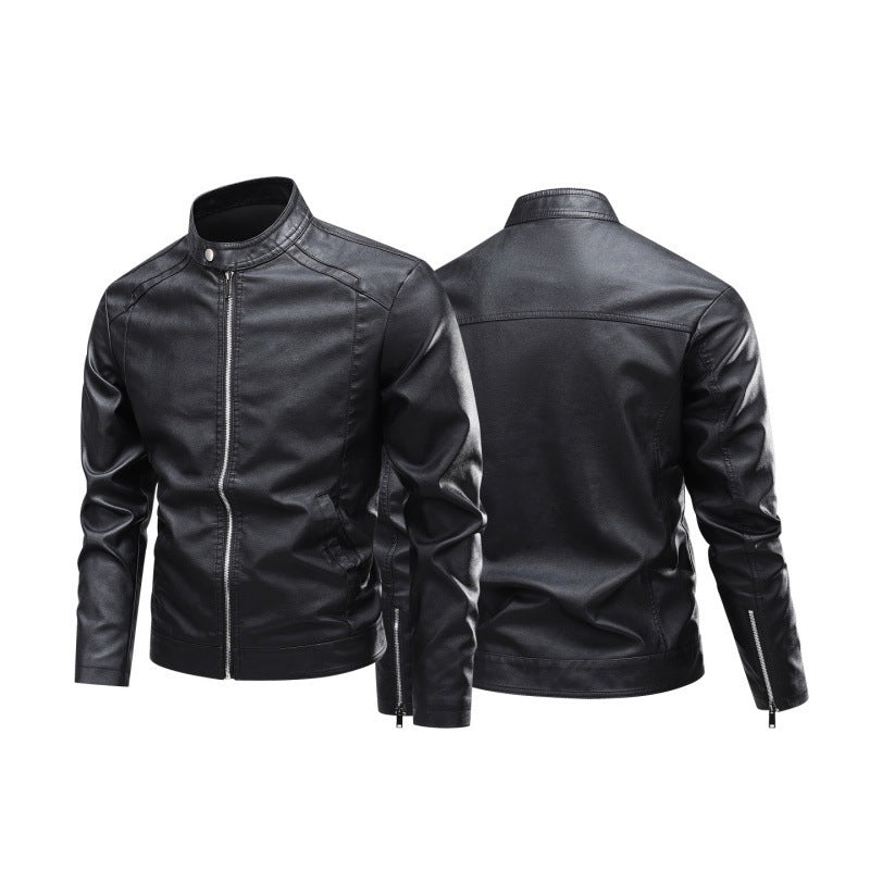 Men's Fashion Leather Jacket with Stand-Up Collar and Practical Zipper Pockets Mune Fashion