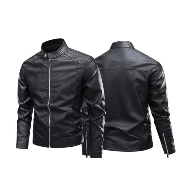 Men's Fashion Leather Jacket with Stand-Up Collar and Practical Zipper Pockets Mune Fashion