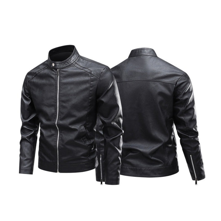 Men's Fashion Leather Jacket with Stand-Up Collar and Practical Zipper Pockets Mune Fashion