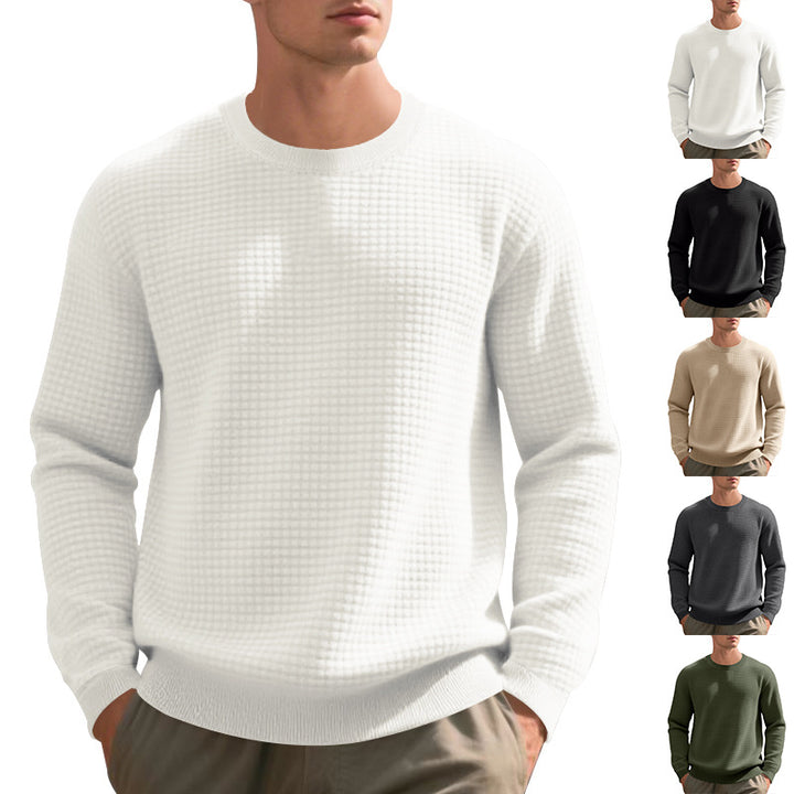 Men's structured knit sweater with waffle texture and round neck Mune Fashion