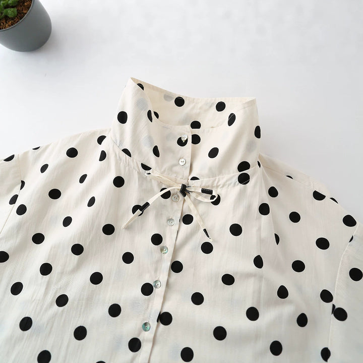 Women's bomber jacket with polka dot pattern, stand-up collar, drawstring and adjustable waist pull Mune Fashion