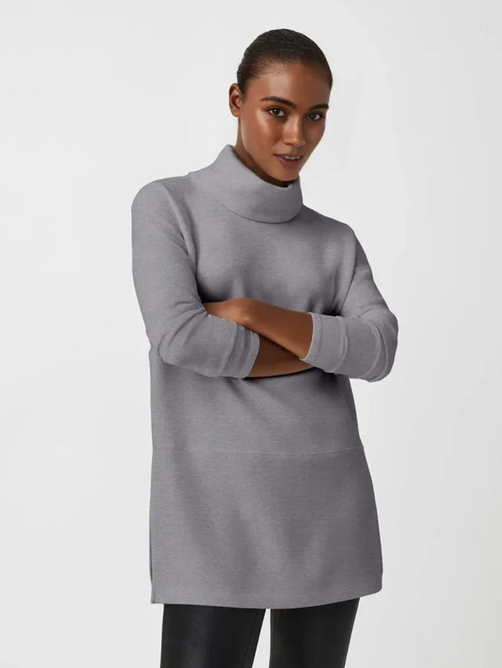 Women's Cozy Funnel Neck Tunic Sweater with Oversized Cut and Side Slits Mune Fashion