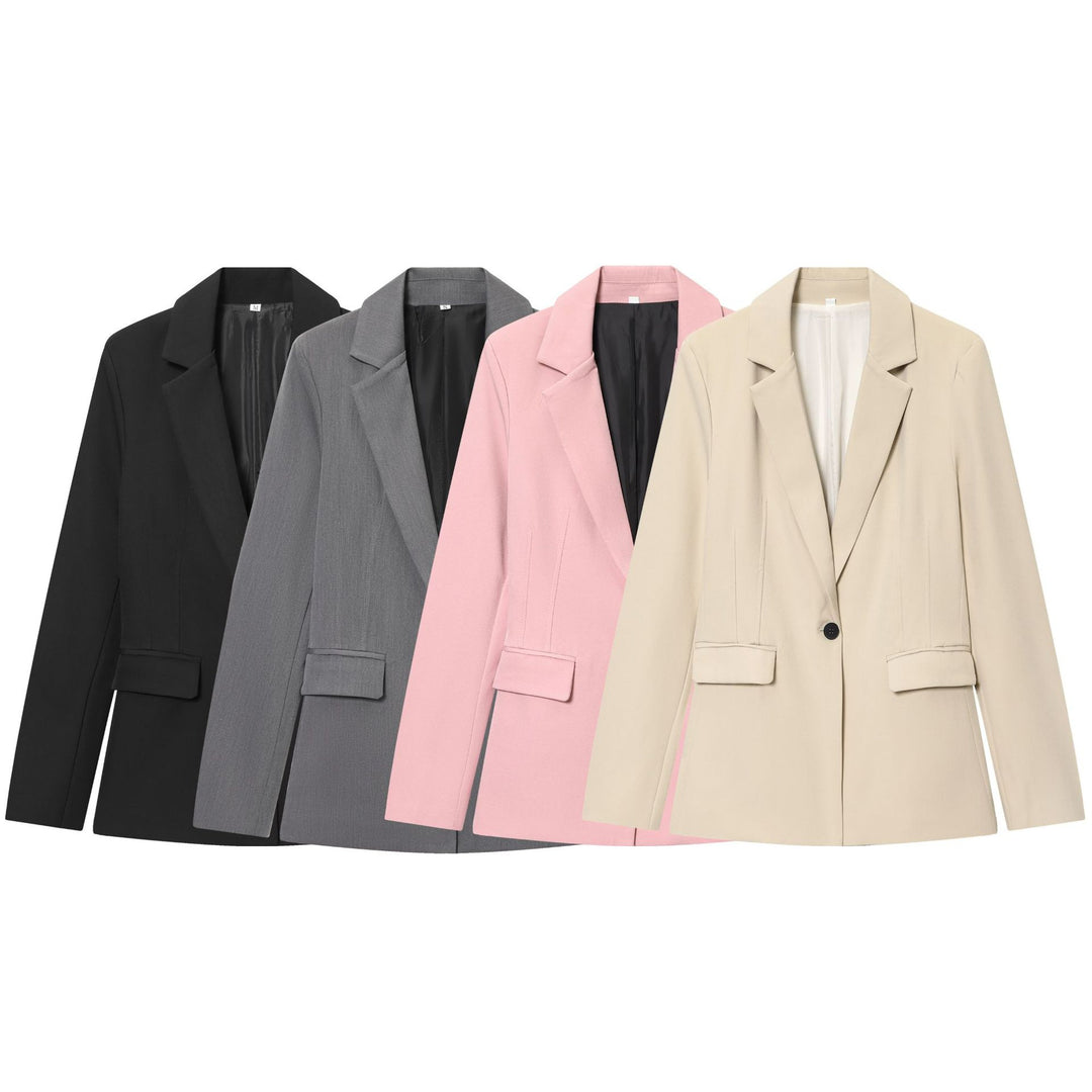 Ladies slim one-button business blazer with patch pockets and defined shoulder shape Mune Fashion