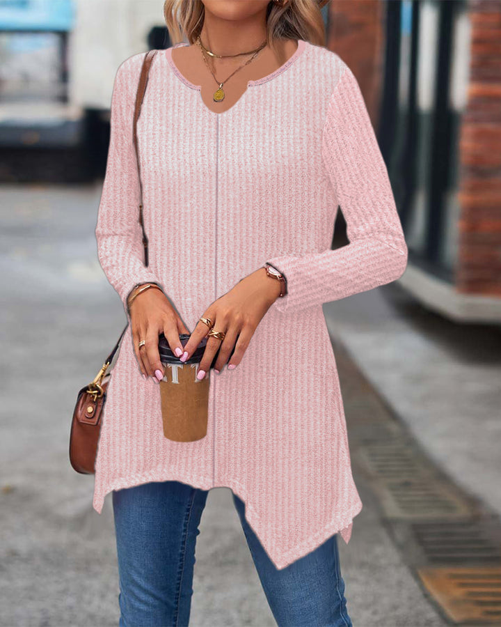 Women's Ribbed Long Sleeve Tunic Top with Asymmetrical Hem Mune Fashion