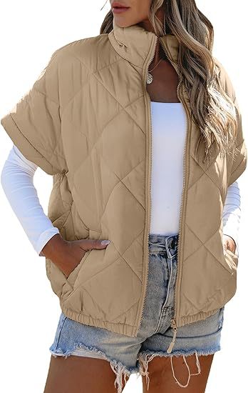 Women's short-sleeve quilted vest with stand-up collar, zipper, and side pockets Mune Fashion