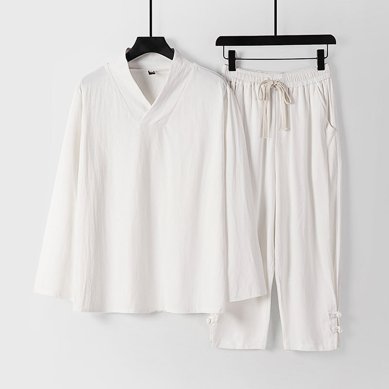 Men's Loose Loungewear Set with V-Notch Stand Collar and Drawstring Pants Mune Fashion