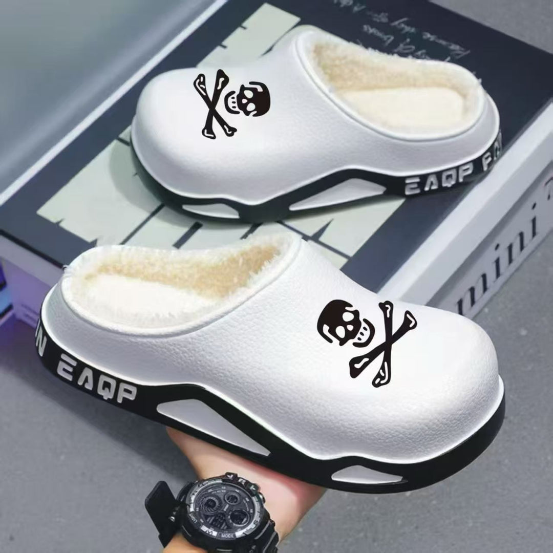 Men's Padded PU Clogs with Skull Print and Profiled EVA Sole Mune Fashion