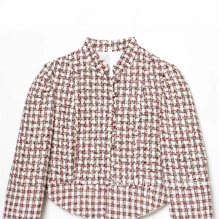 Women's Short Blazer made of Boucle Tweed with Stand-Up Collar and Faux Fur Cuffs Mune Fashion