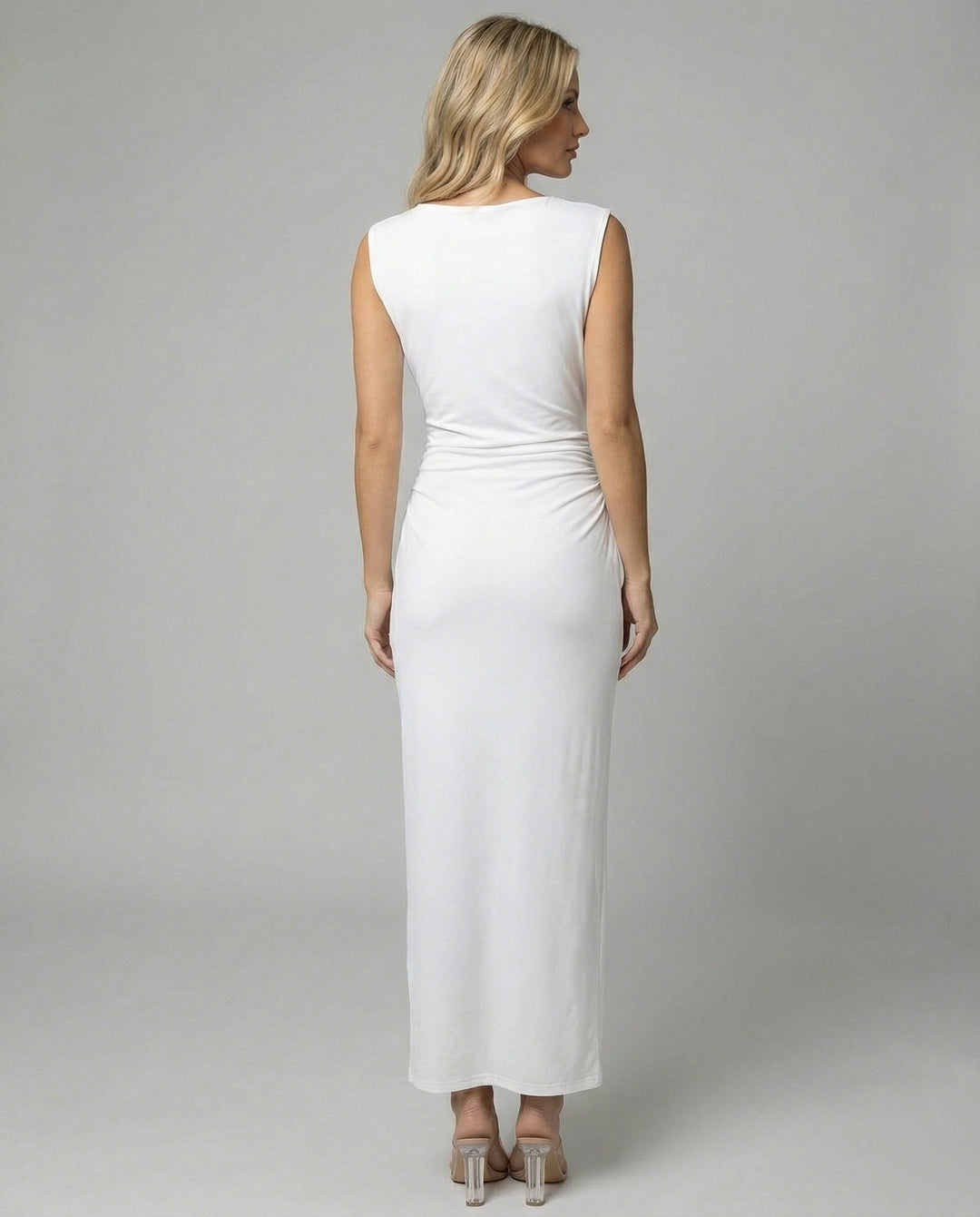 Ladies Satin Maxi Dress with Draping