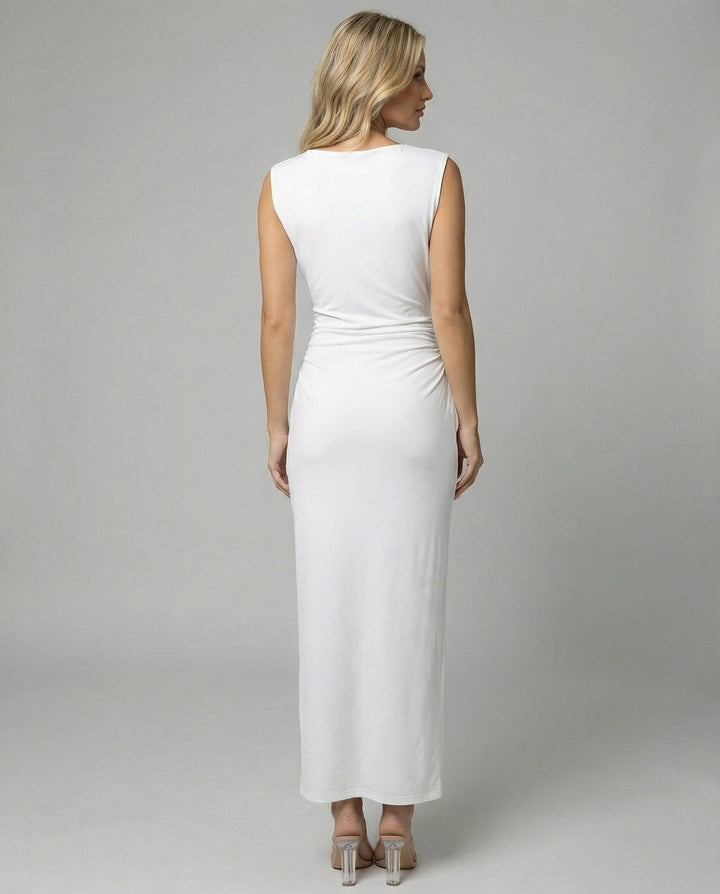Ladies Satin Maxi Dress with Draping