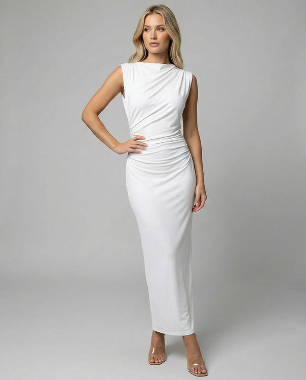 Ladies Satin Maxi Dress with Draping
