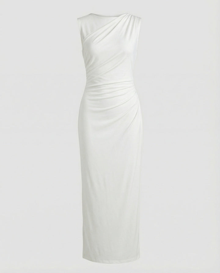 Ladies Satin Maxi Dress with Draping