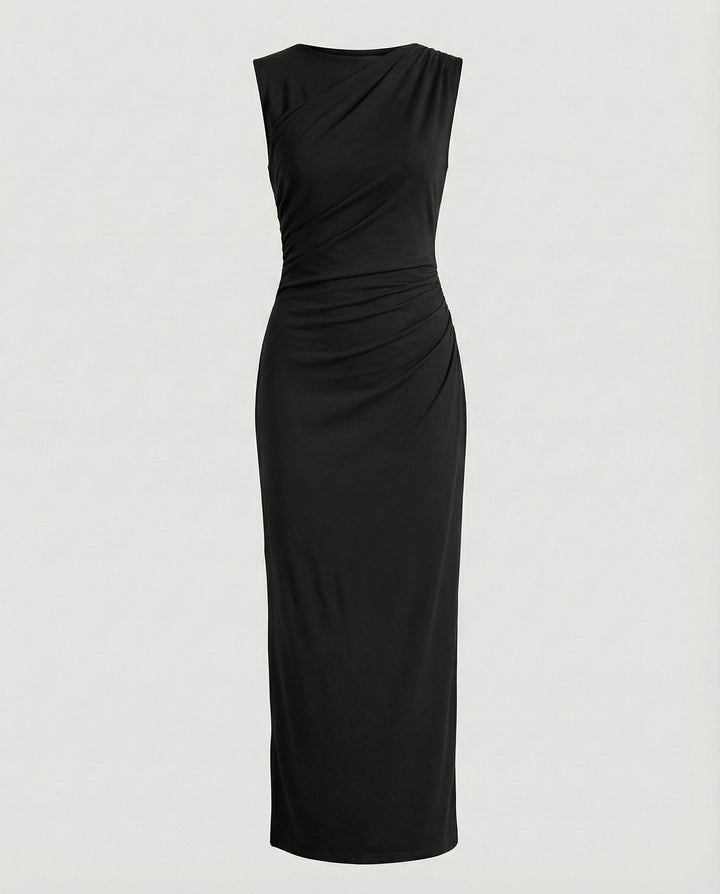 Ladies Satin Maxi Dress with Draping