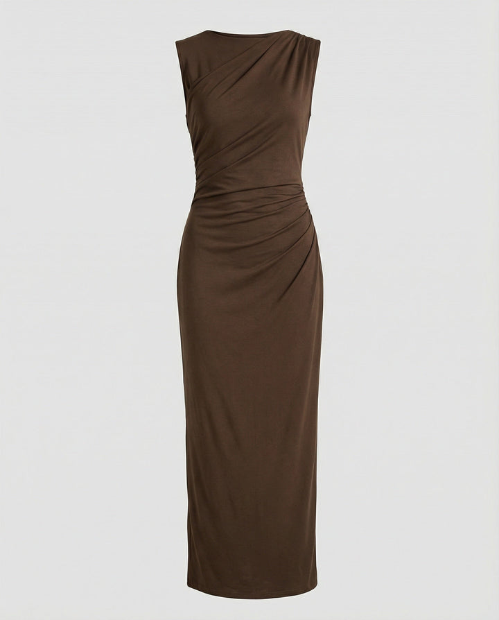 Ladies Satin Maxi Dress with Draping