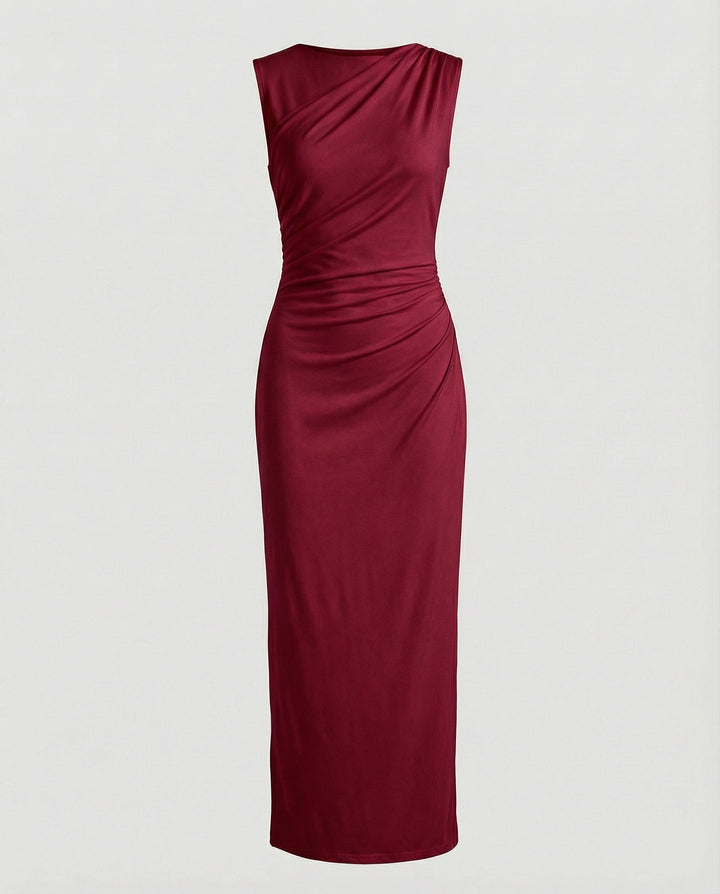 Ladies Satin Maxi Dress with Draping