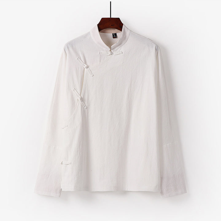Men's Loose Stand Collar Top with Toggle Buttons and Side Button Placket Mune Fashion