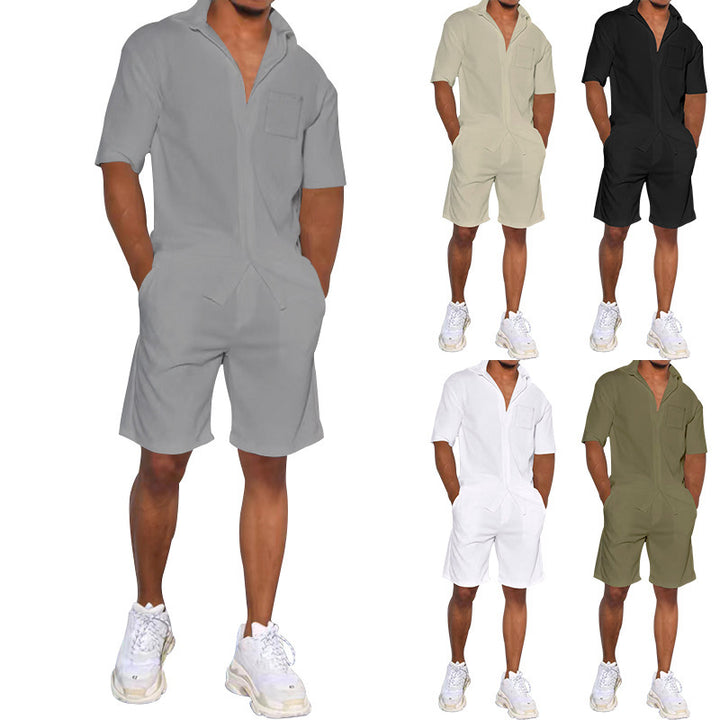 Men's holiday-inspired short-sleeve lapel shirt and Bermuda combination in a relaxed fit made of lightweight cotton blend Mune Fashion