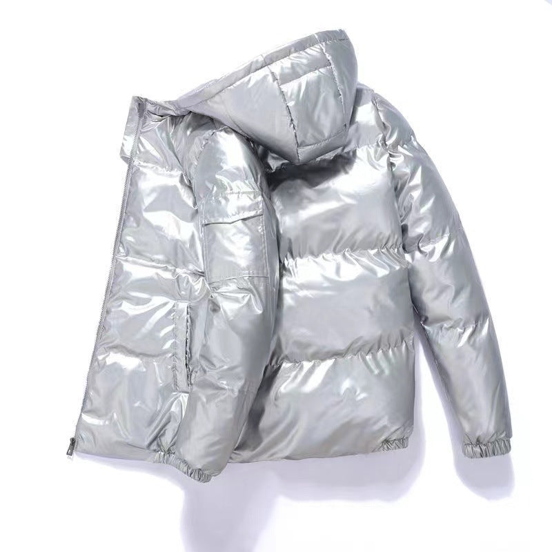 Men's glossy puffer jacket with hood, padded thermal lining and water-repellent lacquer look Mune Fashion