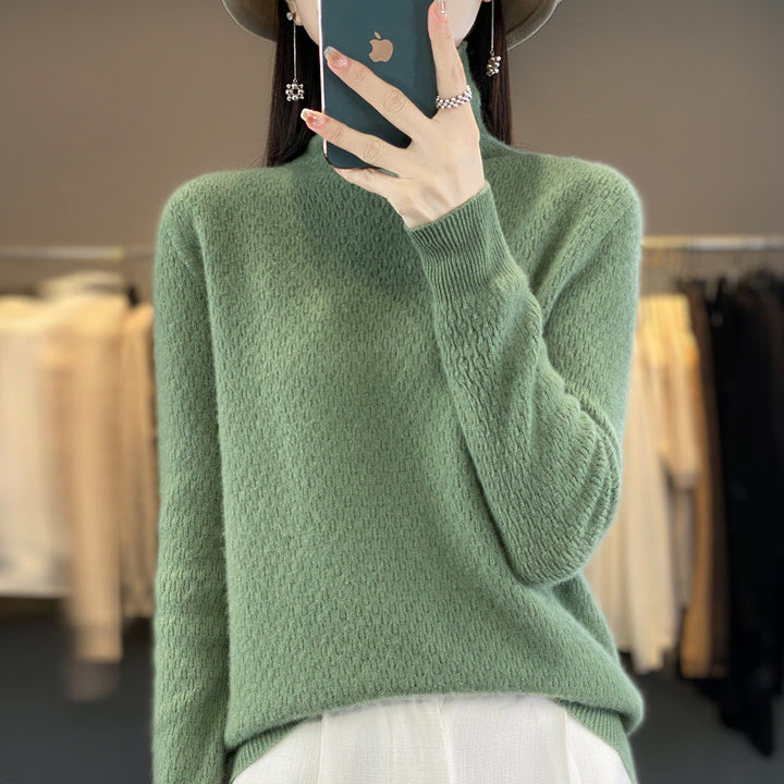 Women's soft fine-knit mock neck sweater with fluffy mohair look, delicate honeycomb structure and casual oversized fit Mune Fashion