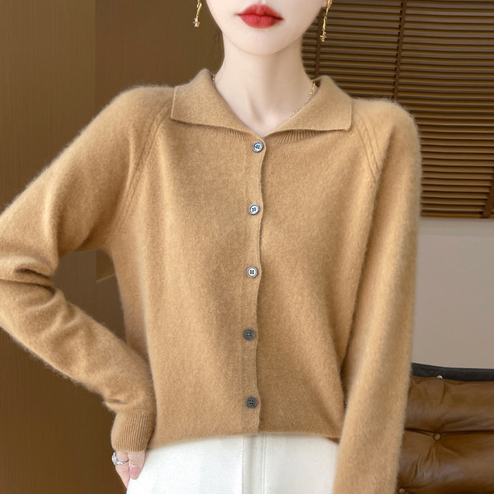 Women's Cozy Notched Collar Cardigan in Cashmere Look with Mohair Effect Mune Fashion