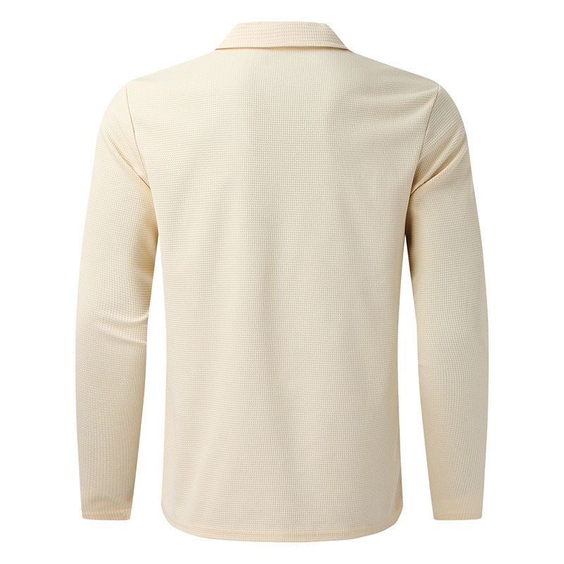 Men's structured long-sleeve polo in waffle knit with shirt collar and narrow shoulder section Mune Fashion