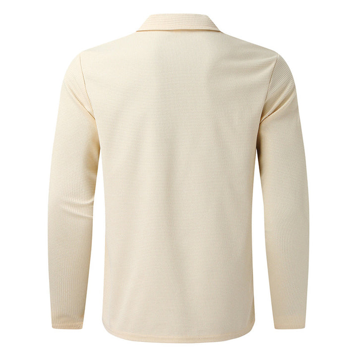 Men's structured long-sleeve polo in waffle knit with shirt collar and narrow shoulder section Mune Fashion