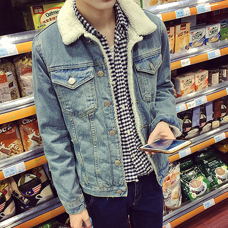 Men's denim jacket with faux fur collar Mune Fashion