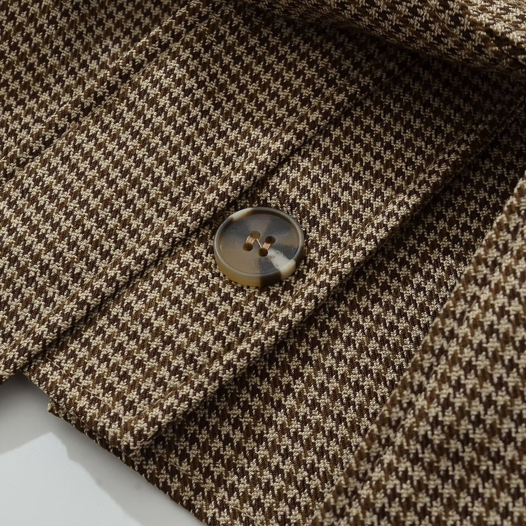 Women's Short Blazer with Tailoring Tie Belt and Houndstooth Pattern Mune Fashion