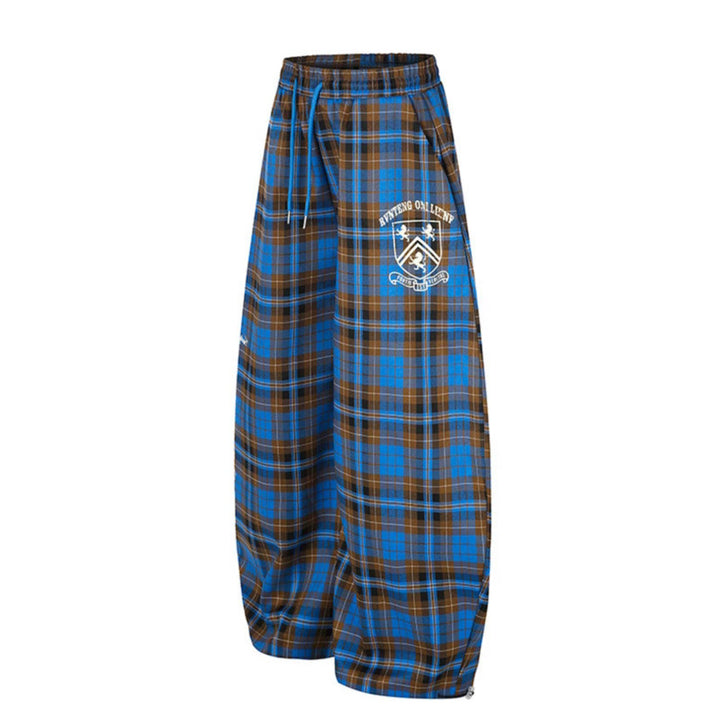 Ladies Extra-wide Checked Palazzo Lounge Pants with Elastic Comfort Waistband, Drawstring and Adjustable Hem Cord