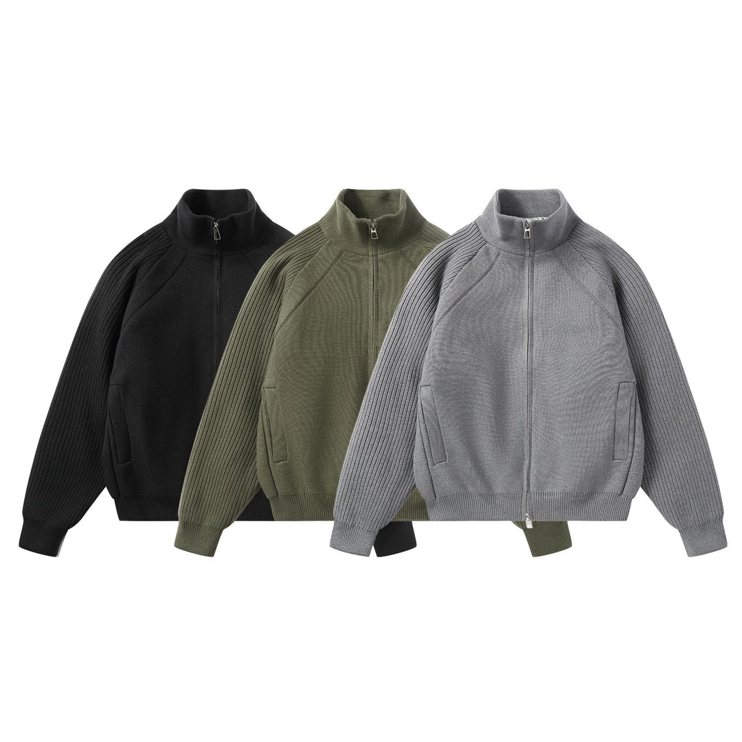 Unisex Knit Zip Jacket with Stand-Up Collar and Ribbed Sleeves Mune Fashion