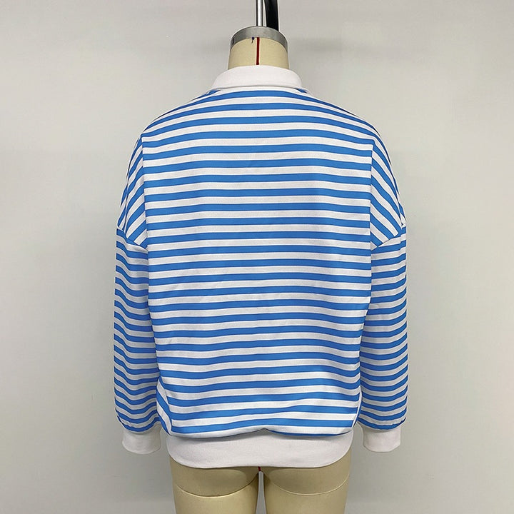 Women's Casual Striped Sweater with Zipper Mune Fashion