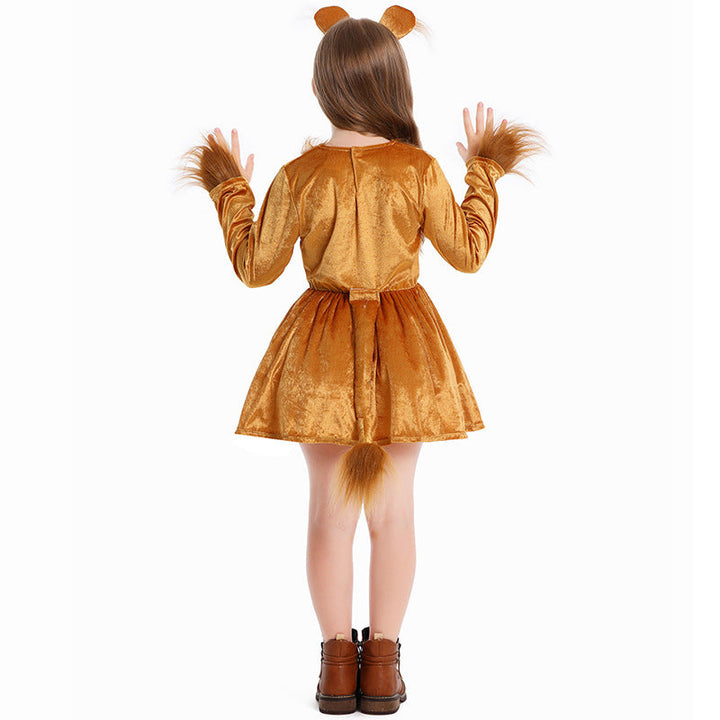 Girls Lion Costume with Fluffy Ear Accents and Swinging Skirt Mune Fashion