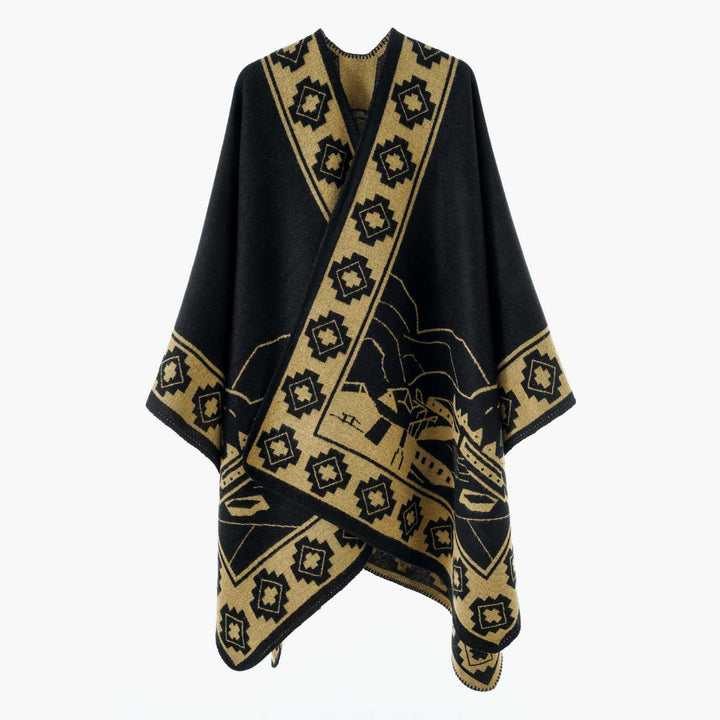 Women’s Throw Cape made of Jacquard knit with graphic ornament pattern Mune Fashion